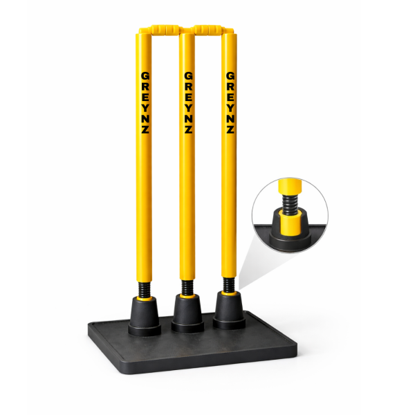 GREYNZ Spring Cricket Stumps | Plastic Wickets with in-Built Spring Technology | Shock Absorbing & Unbreakable Practice Stumps for Indoor & Outdoor Cricket