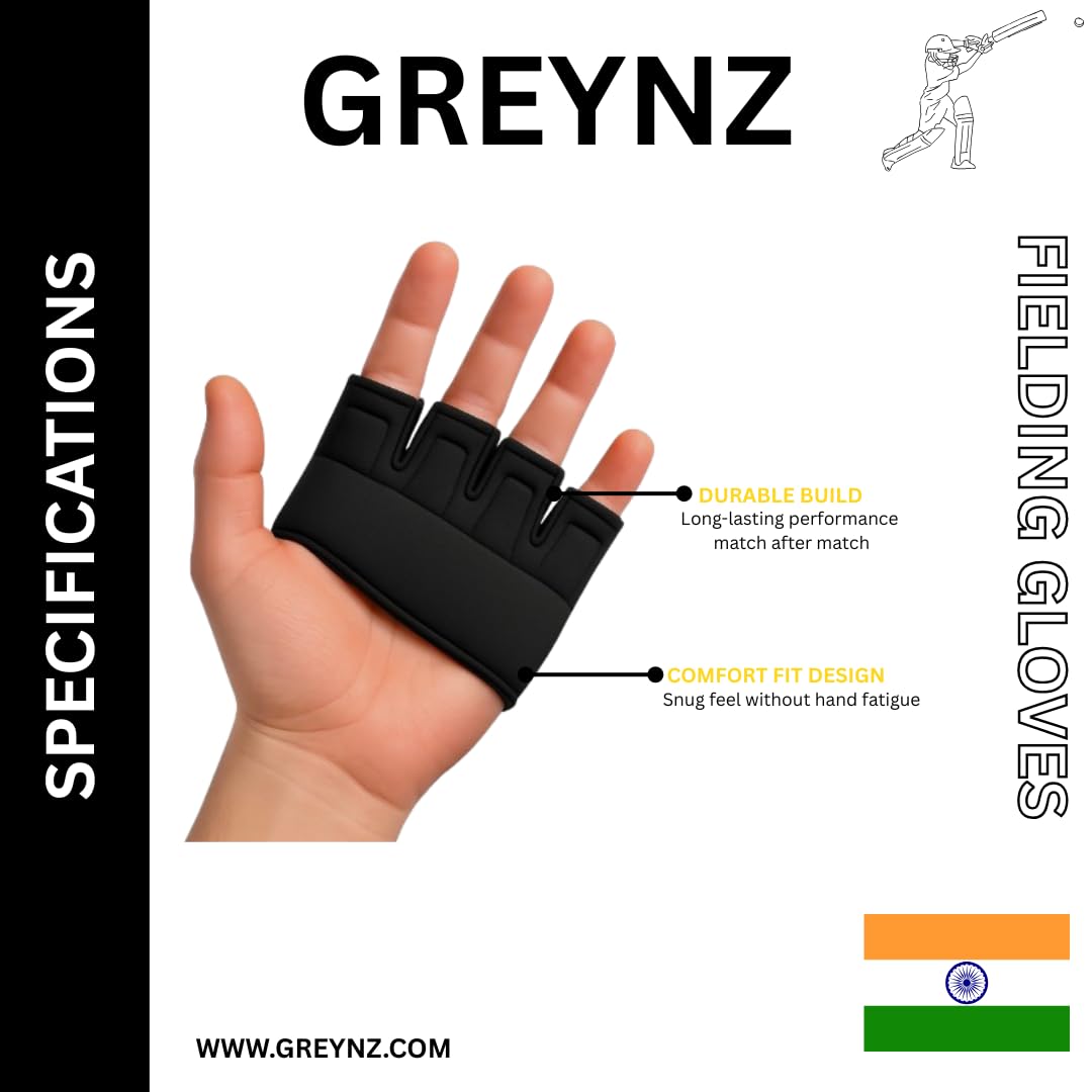 Greynz Cricket Fielding Gloves – Ultra Lightweight Lycra | Shock Absorbing Palm | Strong Grip & Comfort Fit | Durable Training & Match Gloves - Image 3