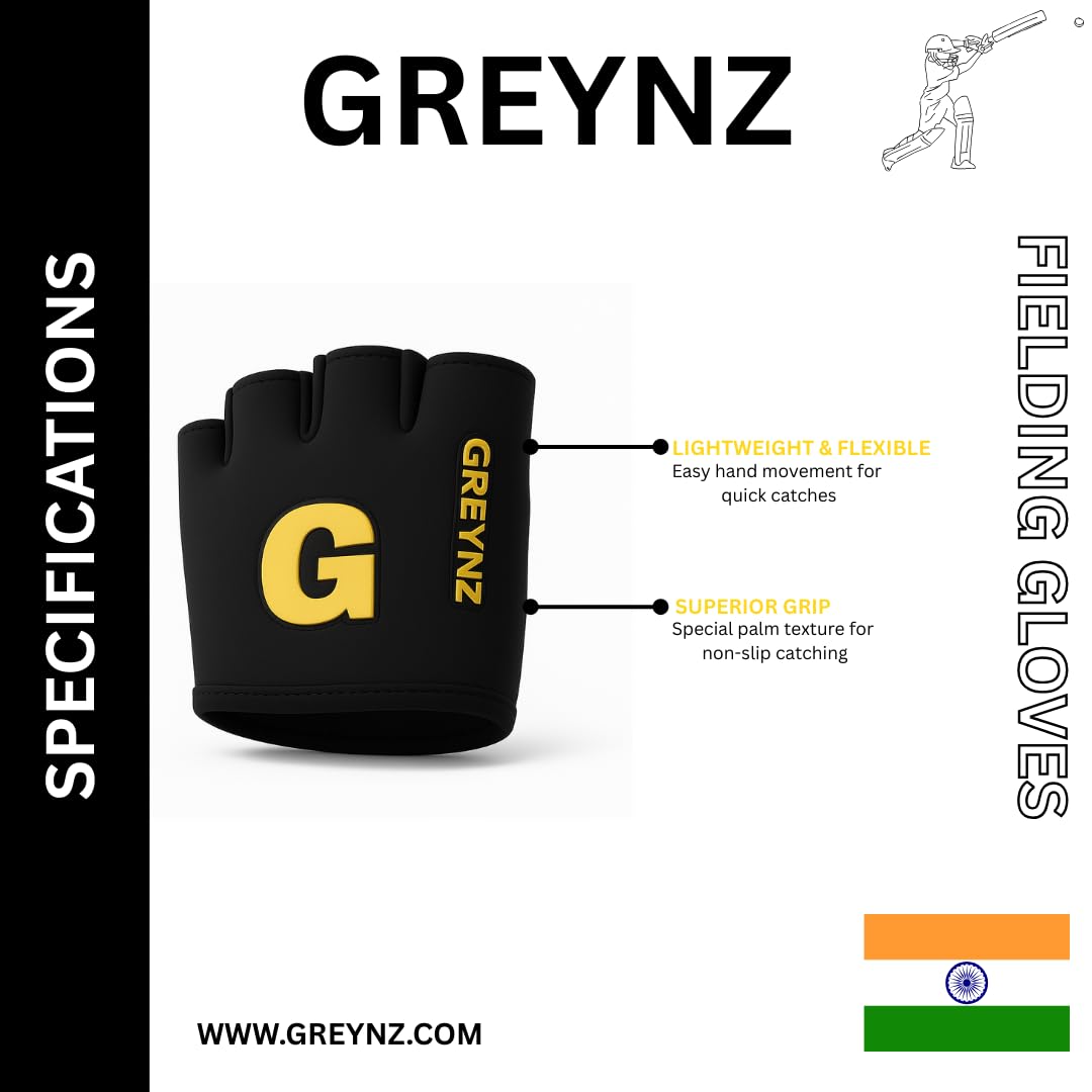 Greynz Cricket Fielding Gloves – Ultra Lightweight Lycra | Shock Absorbing Palm | Strong Grip & Comfort Fit | Durable Training & Match Gloves - Image 2