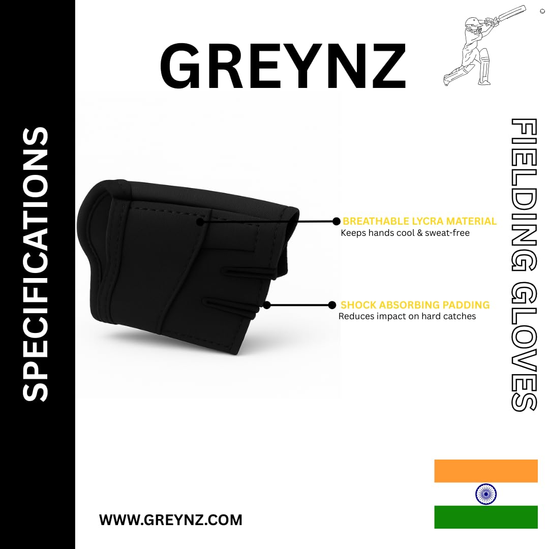 Greynz Cricket Fielding Gloves – Ultra Lightweight Lycra | Shock Absorbing Palm | Strong Grip & Comfort Fit | Durable Training & Match Gloves - Image 4